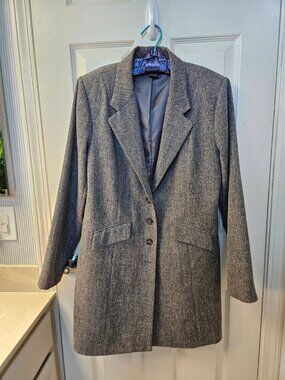 Monterey Bay Vintage Grey Herringbone Tweed Longline Blazer Size US 14